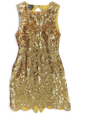 Vintage Gold Sequin Scallop Mini Dress by Sean Collection – XS